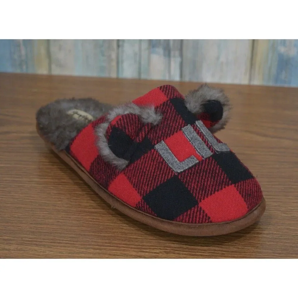 Dearfoams Lil Bear Slippers Kids 2-3 Buffalo Plaid Check Faux Fur Lined 26221